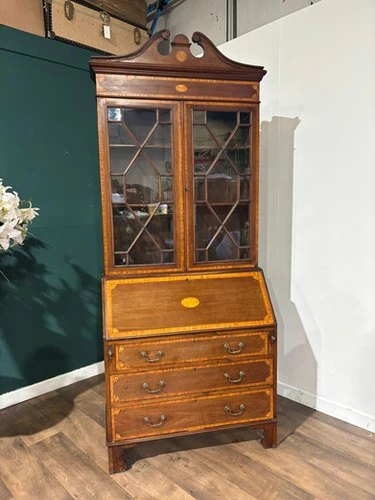Edwardian Inlaid Bureau Bookcase