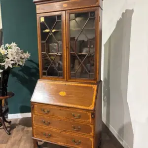 Edwardian Inlaid Bureau Bookcase