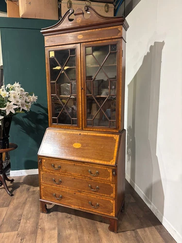 Edwardian Inlaid Bureau Bookcase