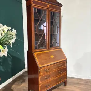 Edwardian Inlaid Bureau Bookcase