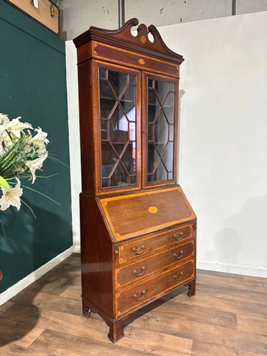 Edwardian Inlaid Bureau Bookcase