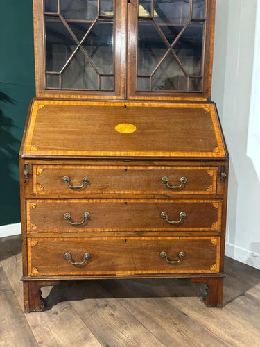 Edwardian Inlaid Bureau Bookcase