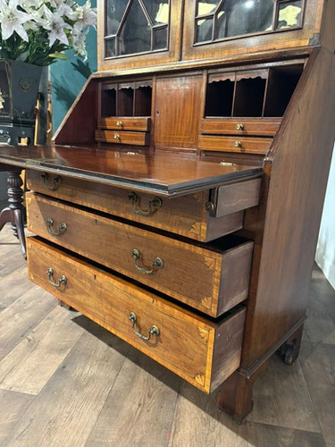 Edwardian Inlaid Bureau Bookcase
