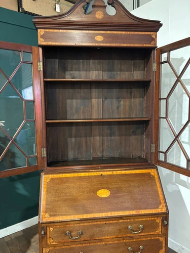 Edwardian Inlaid Bureau Bookcase