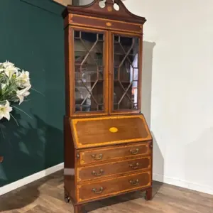 Edwardian Inlaid Bureau Bookcase