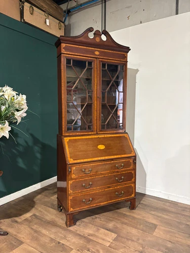 Edwardian Inlaid Bureau Bookcase