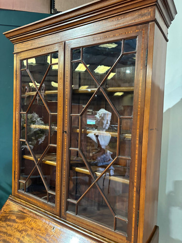 Edwardian Inlaid Bureau Bookcase