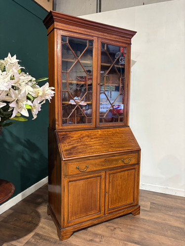 Edwardian Inlaid Bureau Bookcase