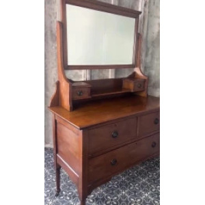 Elegant Edwardian Mahogany Dressing Table With Mirror, Antique Wooden Furniture, Vanity Cabinet, Bedroom Piece, Makeup Dresser