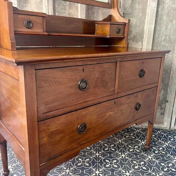 Elegant Edwardian Mahogany Dressing Table With Mirror, Antique Wooden Furniture, Vanity Cabinet, Bedroom Piece, Makeup Dresser