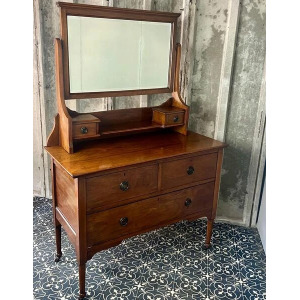 Elegant Edwardian Mahogany Dressing Table With Mirror, Antique Wooden Furniture, Vanity Cabinet, Bedroom Piece, Makeup Dresser