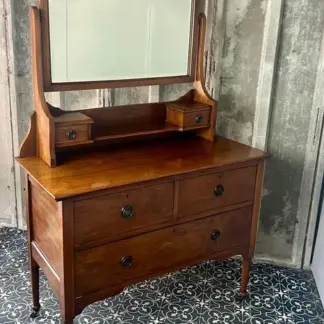Elegant Edwardian Mahogany Dressing Table With Mirror, Antique Wooden Furniture, Vanity Cabinet, Bedroom Piece, Makeup Dresser