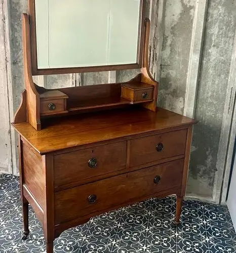 Elegant Edwardian Mahogany Dressing Table With Mirror, Antique Wooden Furniture, Vanity Cabinet, Bedroom Piece, Makeup Dresser