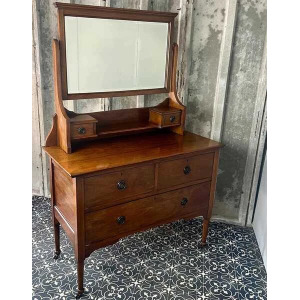 Elegant Edwardian Mahogany Dressing Table With Mirror, Antique Wooden Furniture, Vanity Cabinet, Bedroom Piece, Makeup Dresser