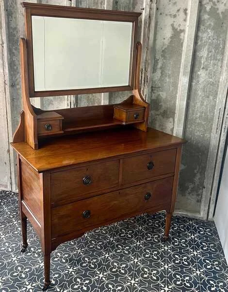Elegant Edwardian Mahogany Dressing Table With Mirror, Antique Wooden Furniture, Vanity Cabinet, Bedroom Piece, Makeup Dresser