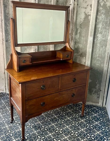 Elegant Edwardian Mahogany Dressing Table With Mirror, Antique Wooden Furniture, Vanity Cabinet, Bedroom Piece, Makeup Dresser