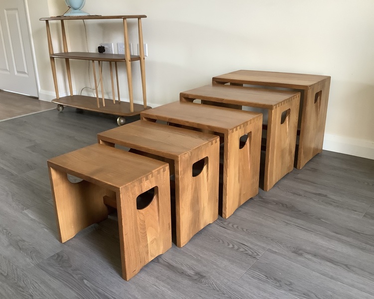 Ercol Nest Of Five Tables. Handcrafted In High Wycombe 1964/70.