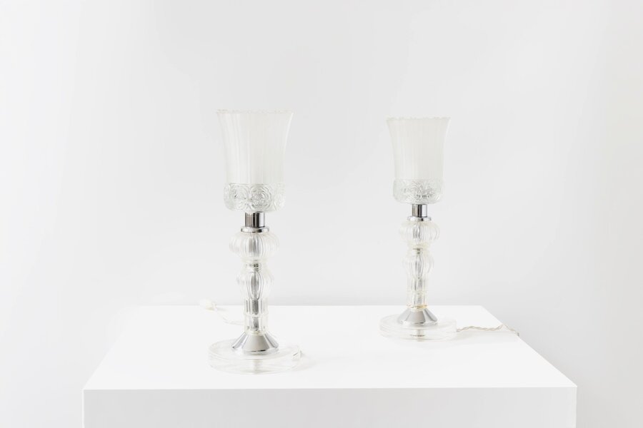 Eric Katz, 20th Century Glass Flute Pair Of Table Lamps