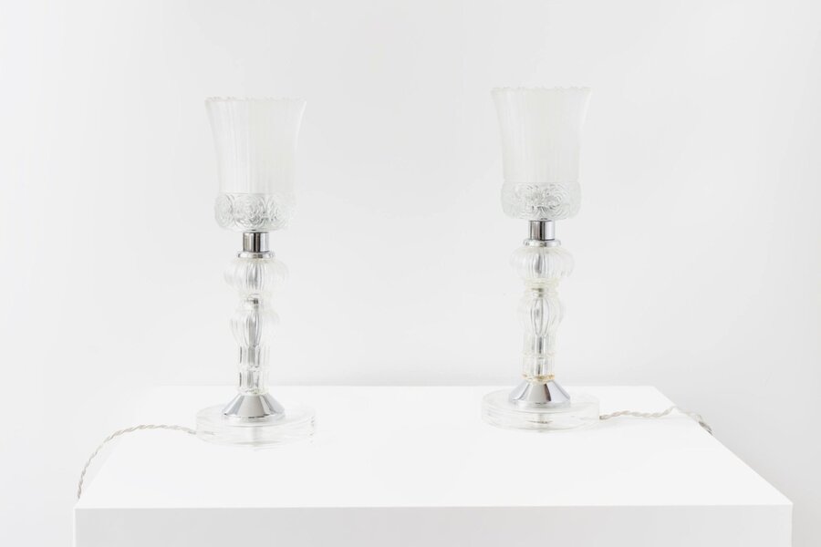 Eric Katz, 20th Century Glass Flute Pair Of Table Lamps