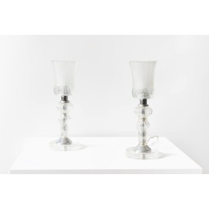 Eric Katz, 20th Century Glass Flute Pair Of Table Lamps