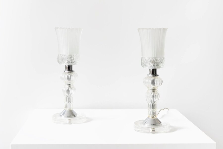 Eric Katz, 20th Century Glass Flute Pair Of Table Lamps
