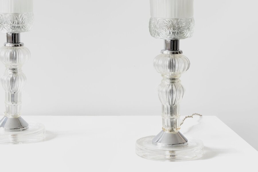 Eric Katz, 20th Century Glass Flute Pair Of Table Lamps