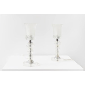 Eric Katz, 20th Century Glass Flute Pair Of Table Lamps