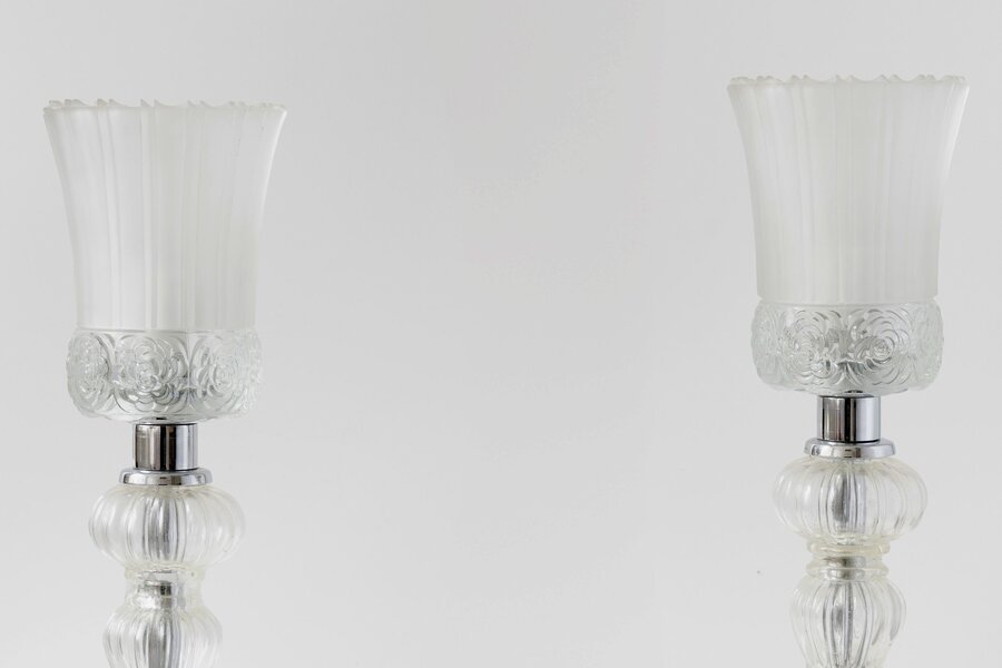 Eric Katz, 20th Century Glass Flute Pair Of Table Lamps