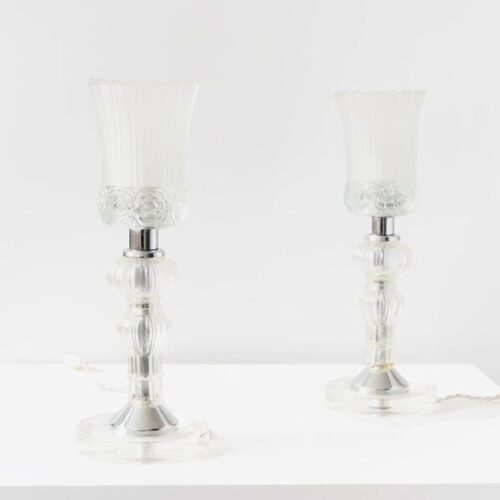 Eric Katz, 20th Century Glass Flute Pair Of Table Lamps