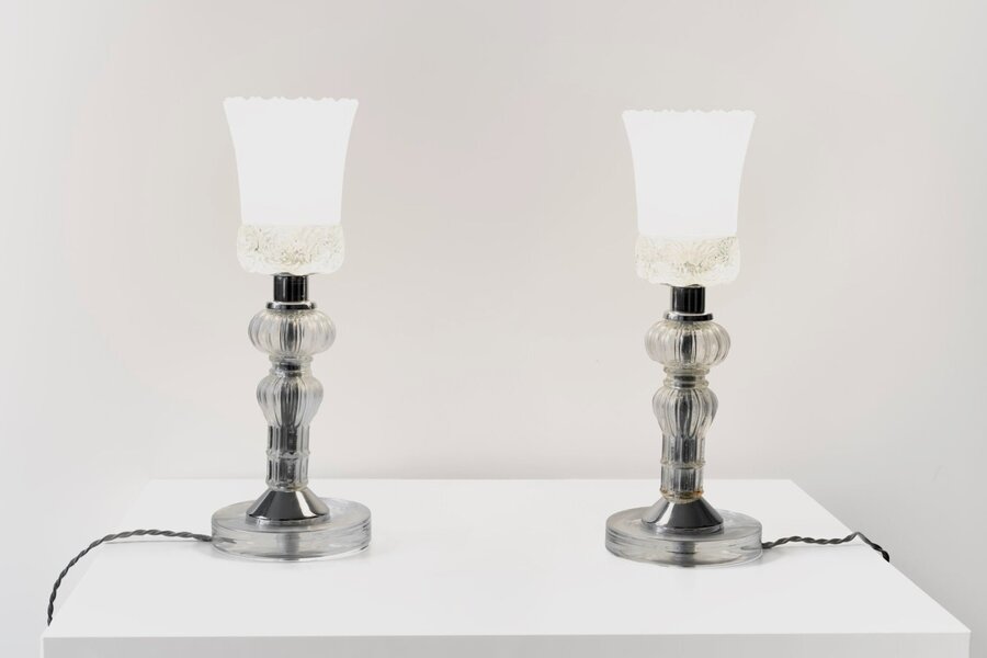 Eric Katz, 20th Century Glass Flute Pair Of Table Lamps