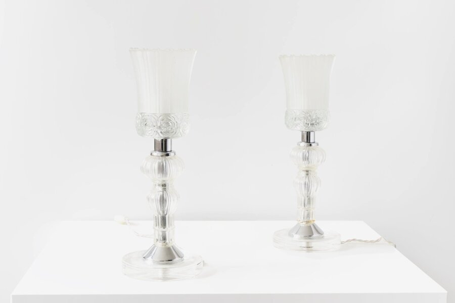 Eric Katz, 20th Century Glass Flute Pair Of Table Lamps