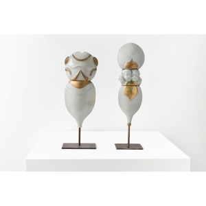 François Gueneau – White And Gold Porcelain Totem Sculpture