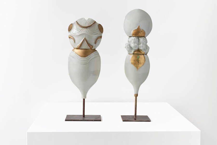 François Gueneau – White And Gold Porcelain Totem Sculpture