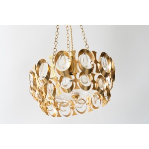 French Oval Golden And Glass Chandelier 20th Century