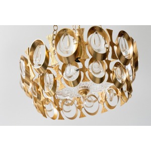 French Oval Golden And Glass Chandelier 20th Century