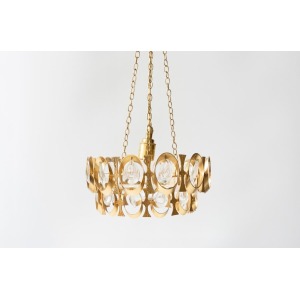 French Oval Golden And Glass Chandelier 20th Century