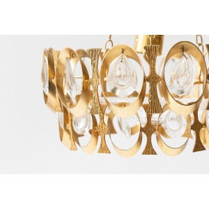 French Oval Golden And Glass Chandelier 20th Century