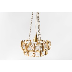 French Oval Golden And Glass Chandelier 20th Century