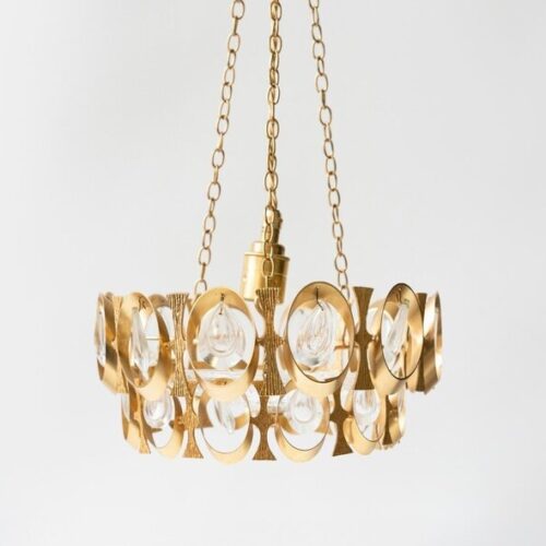 French Oval Golden And Glass Chandelier 20th Century