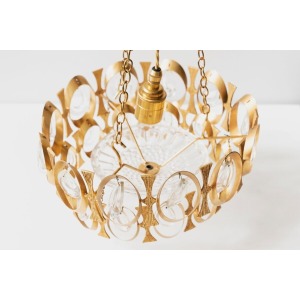 French Oval Golden And Glass Chandelier 20th Century