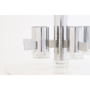 Gaetano Sciolari Cylindrical Chrome Glass 6 Light Chandelier 1970s