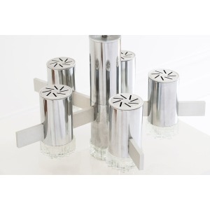 Gaetano Sciolari Cylindrical Chrome Glass 6 Light Chandelier 1970s