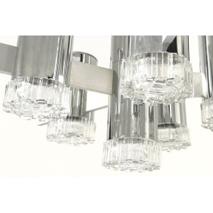 Gaetano Sciolari Cylindrical Chrome Glass 6 Light Chandelier 1970s