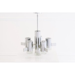 Gaetano Sciolari Cylindrical Chrome Glass 6 Light Chandelier 1970s