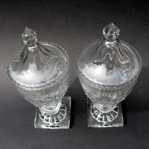 A wonderful pair of antique Georgian Irish Dublin or Cork cut glass BonBon Jars / Urns C.1790