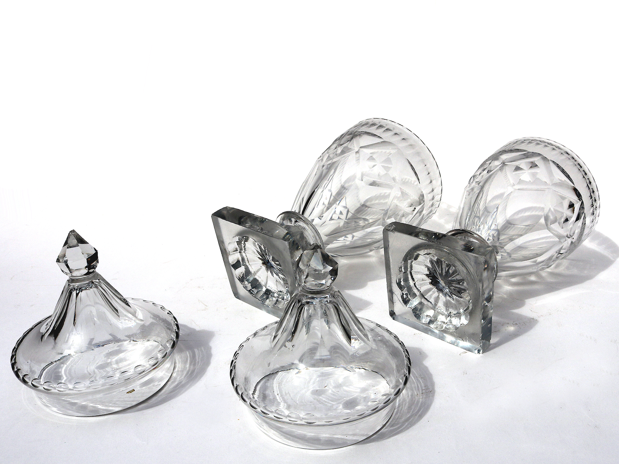 A wonderful pair of antique Georgian Irish Dublin or Cork cut glass BonBon Jars / Urns C.1790