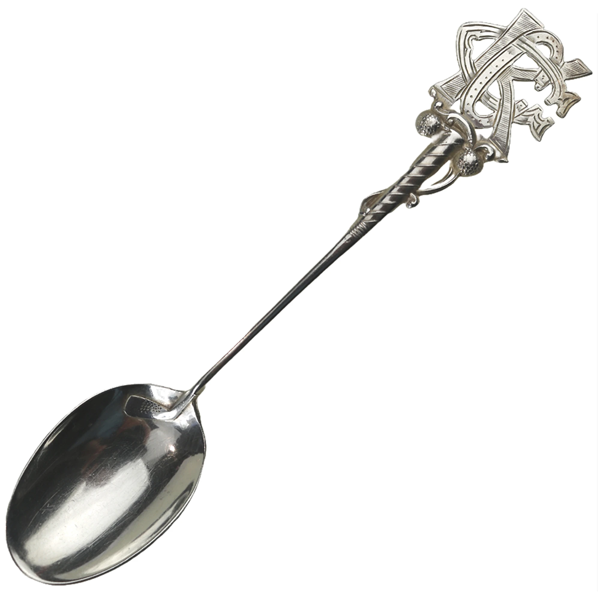 Fine antique George V English solid silver novelty Sporting Golfing Spoon C.1920