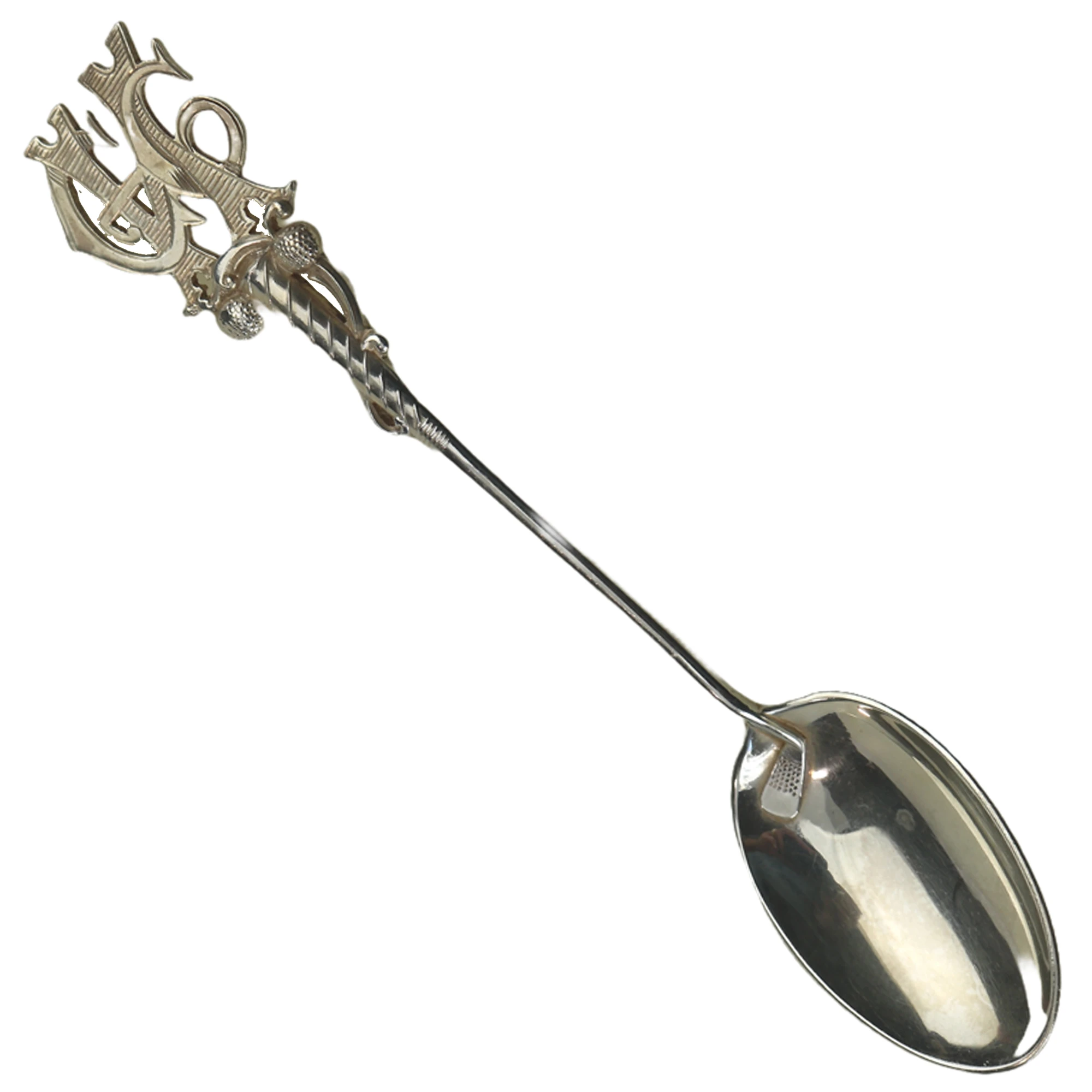 Fine antique George V English solid silver novelty Sporting Golfing Spoon C.1914