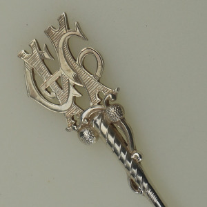 Fine antique George V English solid silver novelty Sporting Golfing Spoon C.1914