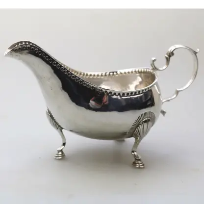 An antique Georgian Irish solid silver Sauceboat Gravy Jug by Mathew West C.1789 - Image 8